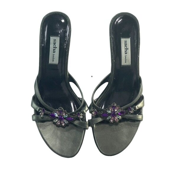 Sacha London Womens Metallic Heeled Sandals With Gemstone Embellishments Size 7 - Picture 2 of 11